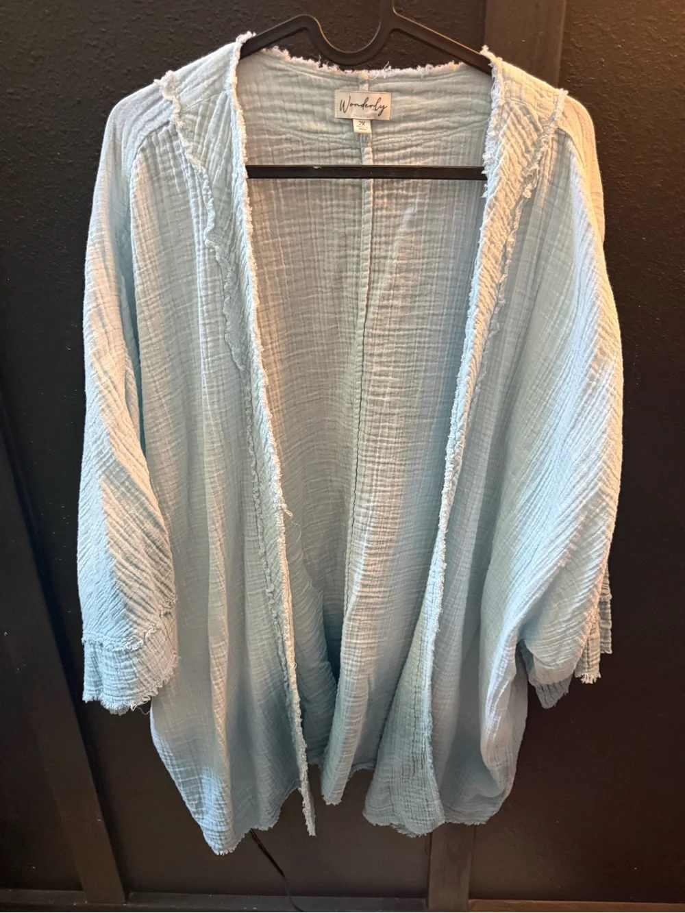 Wonderly Powder Blue Open-Front Gauze Kimono Jacket